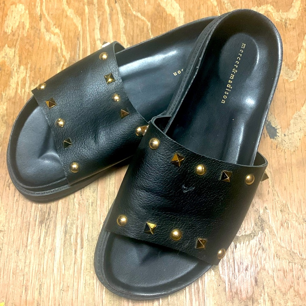 Black mercer & madison sandals with gold accents